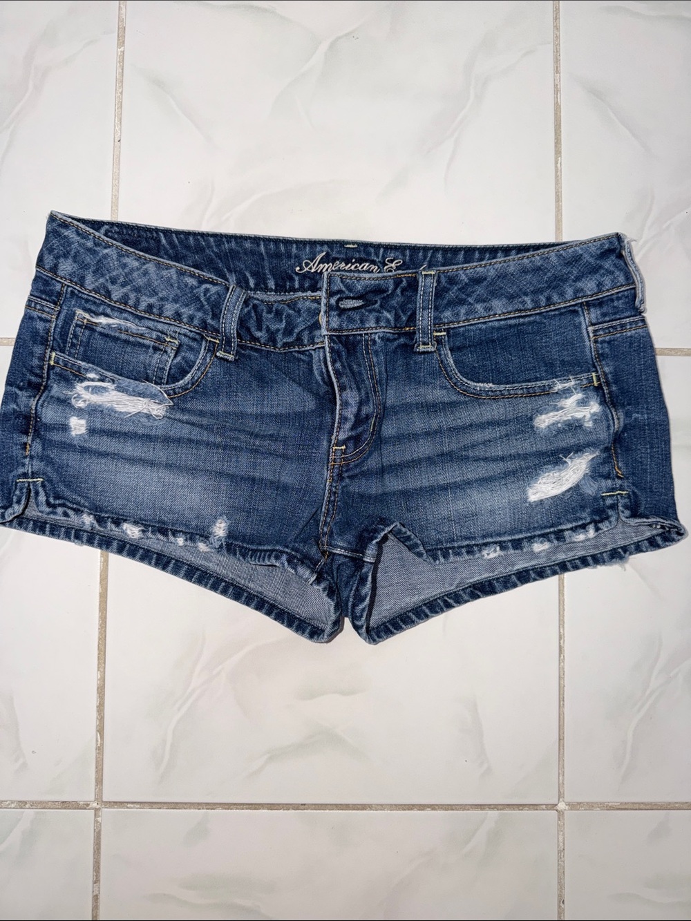 American Eagle Outfitters Distressed Dark Blue Denim Shorts
